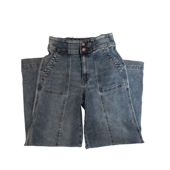 Farmers Market Wide Leg Cropped Jeans Womens Size 4 High Rise Button Fly - Picture 3 of 7